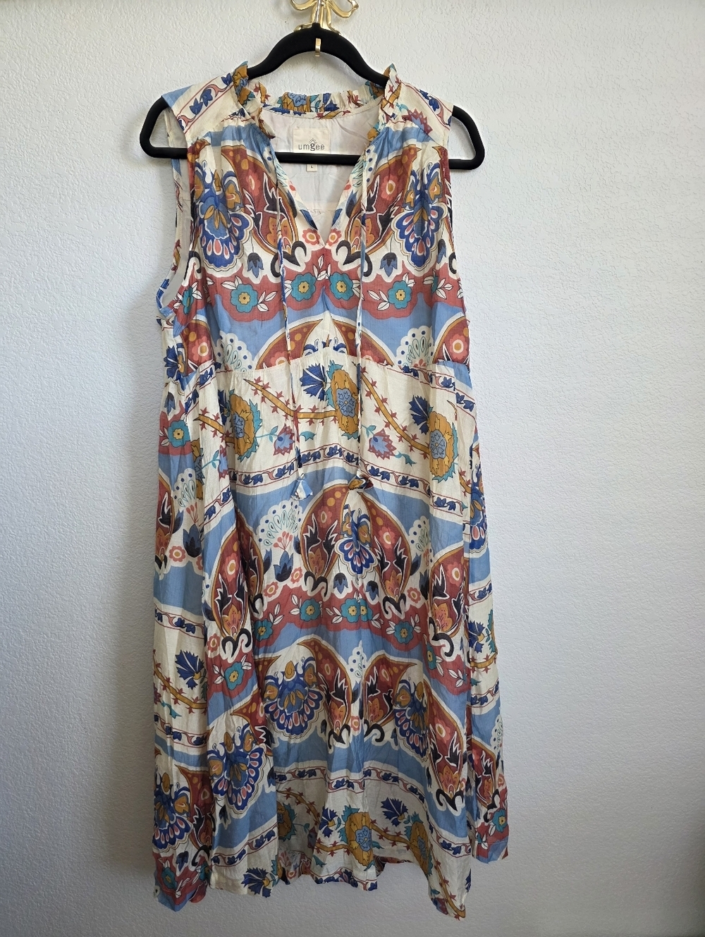 Umgee Mixed Print Boho Maxi Dress Sz L - Picture 3 of 6